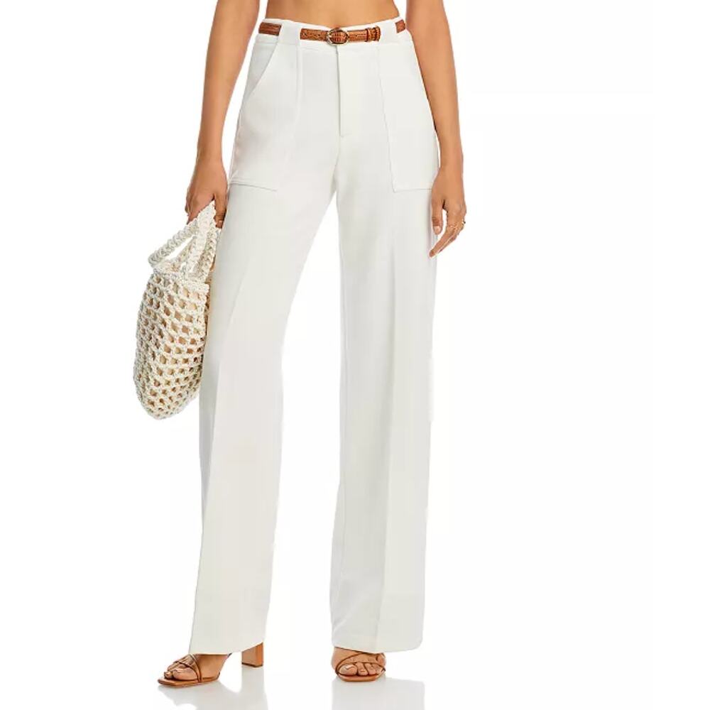 AQUA BLOOMINGDALES NWOT Twill Porkchop Pocket Hi-Rise Wide Leg Trousers S Ivory
